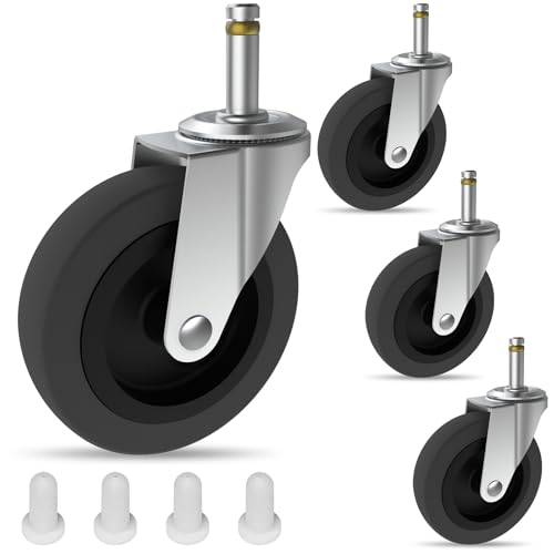 4 Inches Stem Caster Wheels,7/16-Inch Stem Diameter Swivel Rubber Casters,Heavy Duty TPR Replacement Wheels for Rubbermaid Mop Bucket Utility Cart Shop Vac Weber Grills - 4 Pack