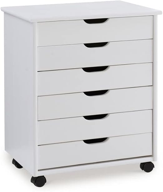 Linon Bridgton 6-Drawer Wide Rolling Storage Chest Cart White Painted