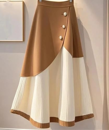 Women Contrast Color Patchwork Knit Skirt Winter Irregular Hem Elegant High Waist Casual Skirts2