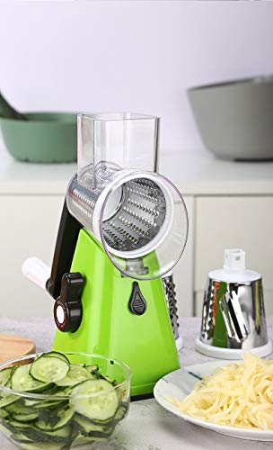 Nilican Manual Rotary Potato Grater Kitchen Mandoline Vegetable Slicer，With 3 Interchangeable Blades，Easy To Use (Green) #TOP4