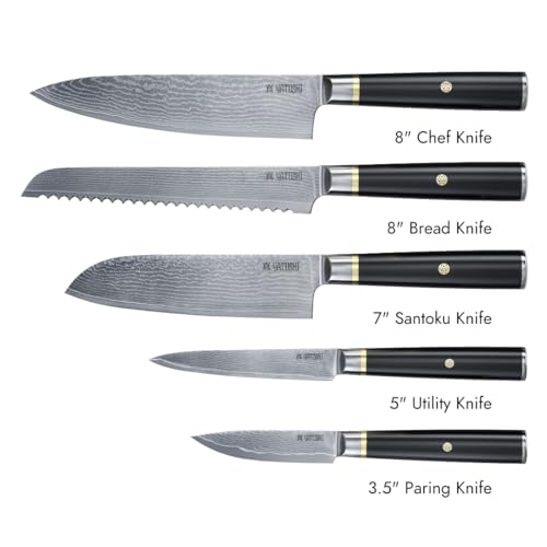 Image of Yatoshi Knives Magnetic Kitchen Knife Block Set - Japanese 67 Layer High-Grade VG-10 Steel Knives, Sharp, G10 Handle Professional Kitchen Knife Set - Black Damascus (6 pieces)