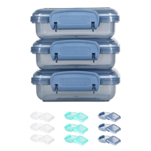 Mini Plastic Snack Containers with Lock Top Lids, 3-Count – Stackable Rectangle Storage for Kitchen, Pantry, or Meal Prep -Colors May Vary