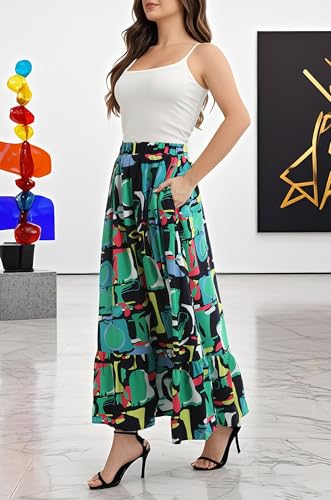 Urban CoCo Women's Summer Flowy Boho A-Line Pleated Maxi Skirt Elastic Waist Long Beach Skirts with Pockets2