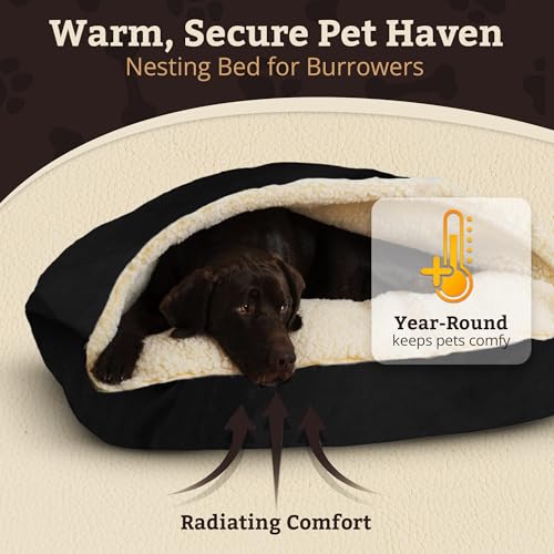 Image of Snoozer Rectangle Cozy Cave Dog Bed, Hooded Dog Bed, Black (L)
