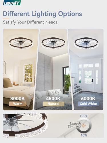 Image of LEDIARY 20 inch Low Profile Ceiling Fans with Lights, APP & Remote, Brown