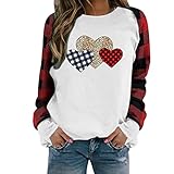 MNRIUOCII Frauen-Valentinstag-Plaid-Druck-beiläufige Pullover-Sweatshirts Langarm-Sweatshirts Pullover AFFE