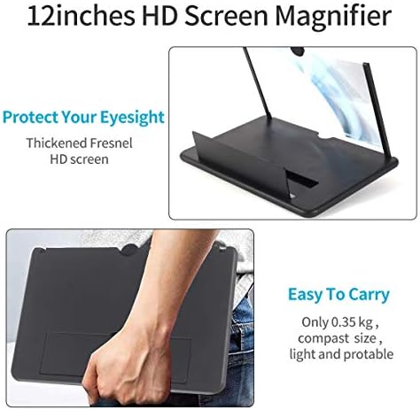 Arnech 12" Phone Screen Magnifier, Adjustable Bracket 3D HD Mobile Phone Magnifier Projector for Videos, Movies and Gaming, Foldable Phone Stand with Screen Amplifier Supports All Smartphones