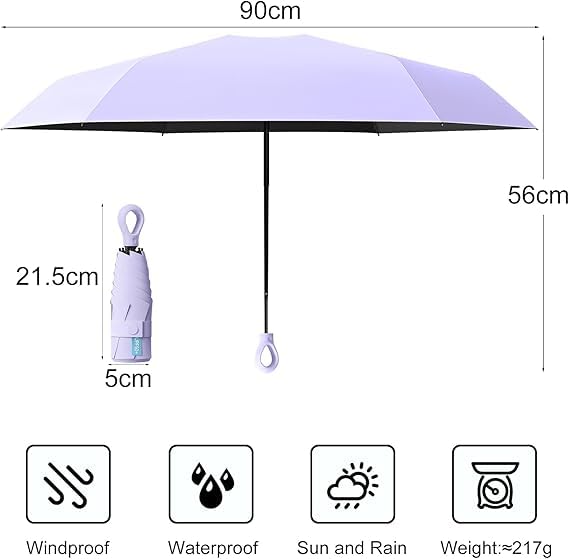 Image of Umbrella, Mini Folding Windproof & Compact UV Umbrella for Sun Protection Rain Windproof Strong Large 3 Fold for Women Handbags,3 Fold for Men Women, Stylish & Compact