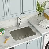 Couoko 21 Inch Undermount Laundry Sink Utility 16 Gauge Stainless Steel Single Bowl 12 Inch Deep Under Counter Handmade Kitchen Sink Basin 21'x18'x12'