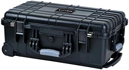 Meijia All Weather Portable Waterproof Hard Compact Camera Case with Retractable Pull Handle and Rolling Wheels,Foam Inserted, Elegant Black, 22.06X17.93 X10.43 inches