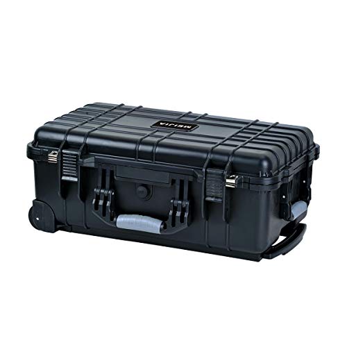 Image of MEIJIA Rolling Waterproof Hard Protective Case, Hard Camera Case with Retractable Pull Handle and Wheels,Customizable Fit Foam Inserted, Black, 22.83 x 17.91 x 10.31 inches