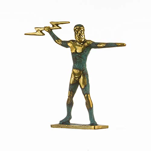 Zeus Thunder Handmade Statue Greek King God Sculpture Solid Bronze Figurine Miniature 5.11" #TOP2