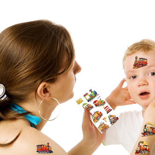 Qpout 10 Feuilles de Tatouages Temporaires de Train pour Fournitures de Fête d'Anniversaire d'Enfants, Autocollants Thématiques de Chemin de Fer de Locomotives à Vapeur, Récompenses pour la Classe – vue 5