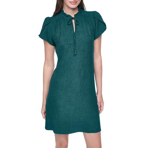 Image of DKNY Women's Front Tie Ruffle Neckline Trapeze Dress