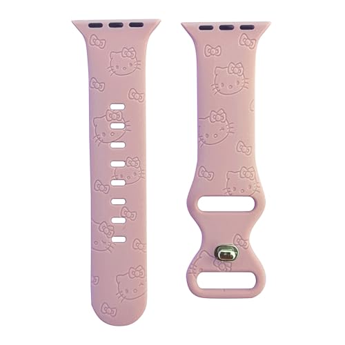 Cute Cartoon Engraved Bands Compatible with Apple Watch Band 49mm 45mm 44mm 42mm 41mm 40mm 38mm Soft Silicone Lovely Style Sport Band for iWatch Series 9 8 7 6 5 4 3 2 1 SE Ultra Women Girls