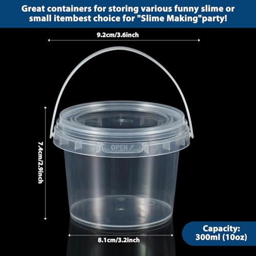 Image of Maxcheck Containers Bulk with Lids and Handles Plastic Storage Bucket Containers Mini Storage Case for DIY Party Art Craft Pigment Dough Cotton Candy Lotion Small Tools (10oz,Clear,500 Pcs)