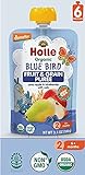 Holle Organic Baby Food Pouches - Blue Bird Baby Puree with Pear, Apple, Blueberry & Oat - (6 Pack) Organic Baby Snacks + Fruit and Veggie Pouches for Weaning Babies 6 Months and Older