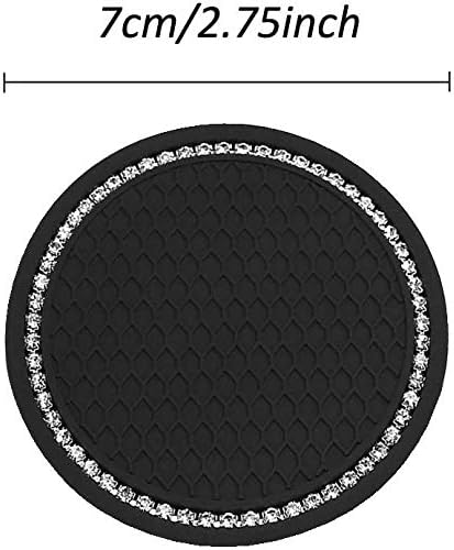 WubbaLubba 4 Pack Car Cup Holder Coaster, 2.75 Inch Bling Soft Rubber Pad Set Round Auto Cup Holder Insert Drink Coaster Car Interior Accessories (Black)