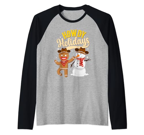 Western Christmas Cowboy Gingerbread Snowman Howdy Holidays Maglia con Maniche Raglan