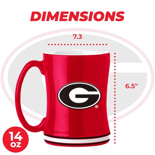 Image of Logo Brands NCAA Gerogia Bulldogs 14 oz Relief Coffee Mug - Officially Licensed Mug, Sculpted 3D Logo and Team Colors - Comfortable Handle and Glossy Finish for College Sports Fans