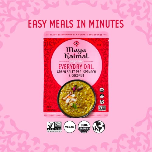 Image of Maya Kaimal Organic Indian Foods | Green Split Pea Everyday Dal | 10oz (PACK of 3) | Microwaveable, Ready to Eat, Fully Cooked with Spinach and Coconut | Vegan, Ready to Eat