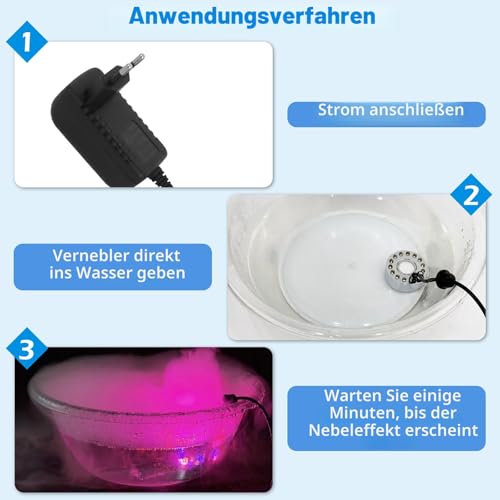 MXTIMWAN Ultraschall Vernebler, mit 12 LED Fogger, Mist Maker Wassernebler Fogger, Nebel Zerstäuber Luftbefeuchter Für Springbrunnen, Teich, Nebel Weihnachtsdekoration
