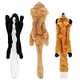 No Stuffing Dog Toys with Squeakers, Durable Stuffless Plush Squeaky Dog Chew Toy Set with Fox Skunk Lion for Small Medium and Large Dogs 3 Packs, 23-Inch