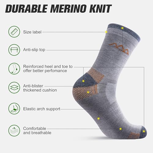 innotree Meias de caminhada de lã Merino para homens e mulheres, meias de tripulação micro acolchoad
