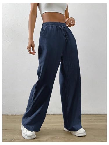 Floerns Women's Elastic High Waist Drawstring Pants Straight Leg Summer Trousers2