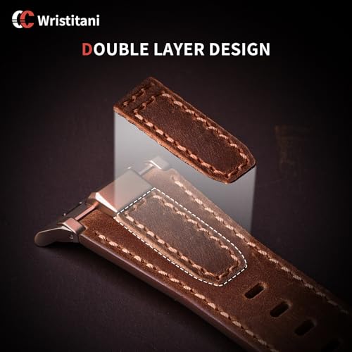 Image of Wristitani Leather Bands Compatible with Apple Watch Band 49mm 46mm 45mm 44mm for Men, Metal Connector & Genuine Leather Straps for iWatch Ultra3 /2 /1 SE3 /2 /1 Series 11 10 9 8 7 6 5 4 [NO Watch and Case]