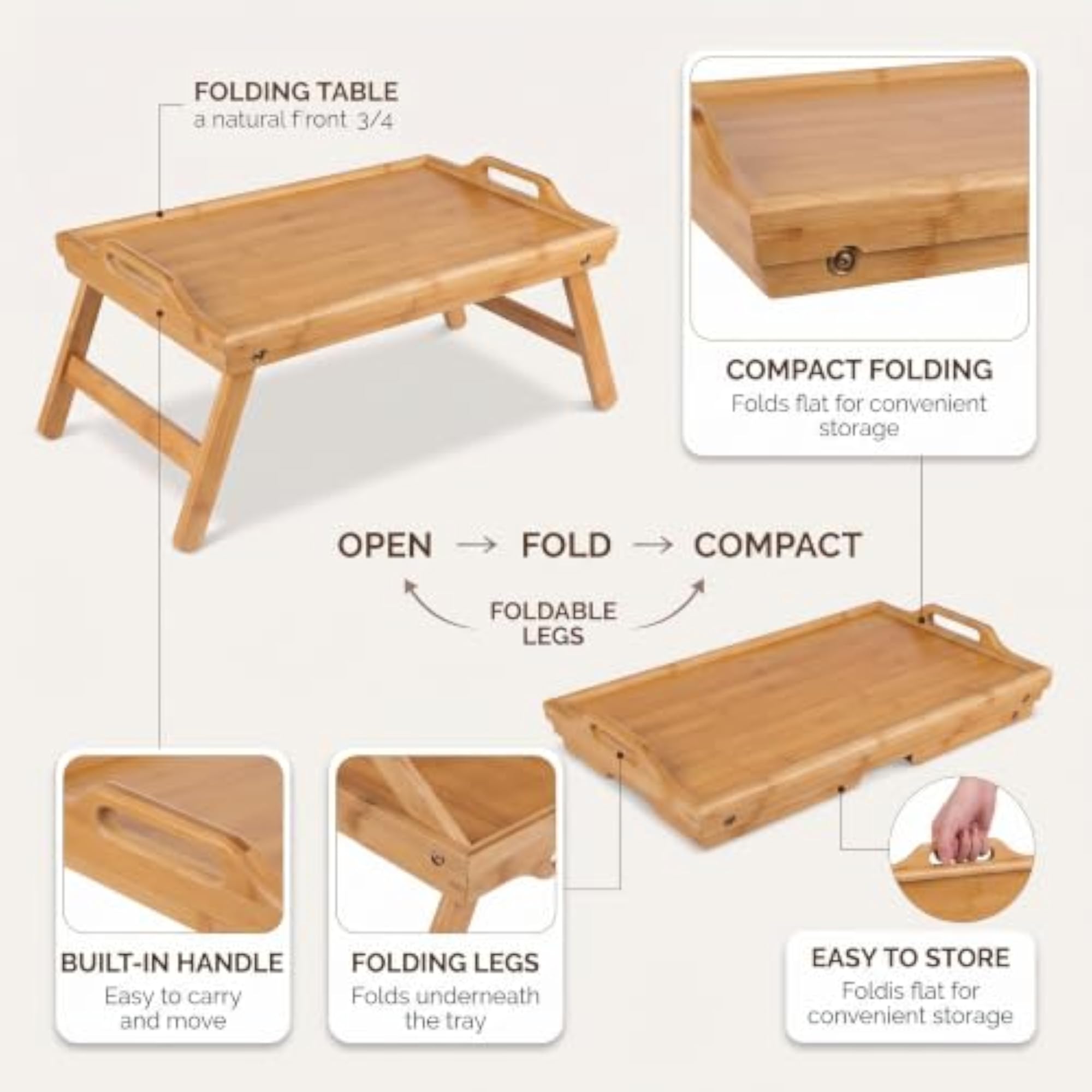 Bamboo Laptop Bed Tray Folding Table with Handle