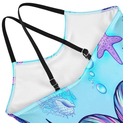 Mermaid Tail Purple Girls 1 Piece Swimsuit, Beach Swimsuit 3-10 Y with Adjustable Shoulder Strap, 3-10 Y4