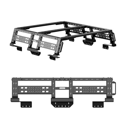 Image of Overland Truck Bed Rack for Full-Size & Mid-Size Trucks /Adjustable Truck Cargo Carrier /Tacoma Bed Rack, Fit for Tundra, Ram 1500 & HD, F-Series, Ranger, Silverado, Titan & XD,Gladiator