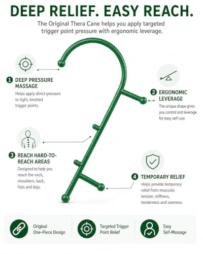 Image of Thera Cane Massager (Green, Single) | Thera Cane Self-Massage Tool for Deep Muscle Pain Relief