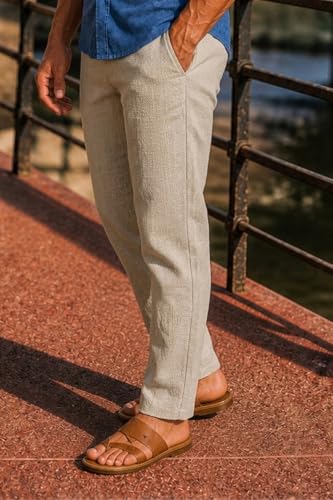 Image of Louis Philippe Men's Regular Straight Fit 100% Cotton Solid Elasticated Dobby Casual Trousers