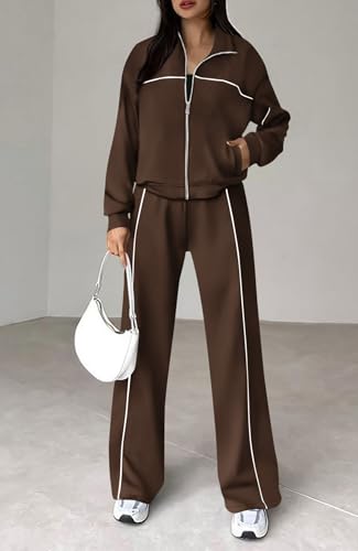 Image of BTFBM Women's Two Piece Tracksuit Fall 2026 Long Sleeve Zip Up Sweatshirt Long Pants Outfits Jogger Sweatsuit Sets