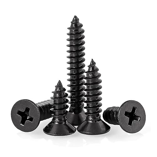FandWay 100Pcs Self Tapping Screws Black,M5 Wood Screws Assortment,Flat Head Self Drilling Screw,Countersunk Head Sheet Metal Screw Phillips Drive for DIY WoodWork Repairs. - Image 6