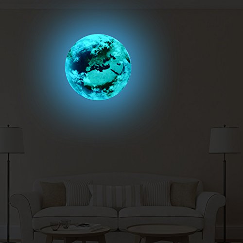 Vancytop 3D Luminous Earth Pattern Self-Adhesive Diy Removable Wall Sticker For Kids' Room Nursery Living Room Home Decoraions,Blue Light Color #TOP1