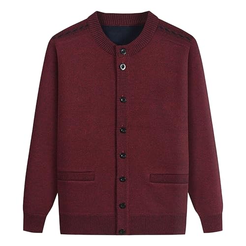 Men's Crew Neck Knit Cardigan Sweaters Men Long Sleeve Warm Knit Sweater Slim Fit Button Sweaters