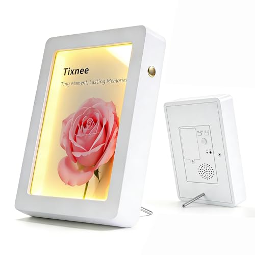 Tixnee Wooden Recordable Picture Frame with Voice Recording and LED Light