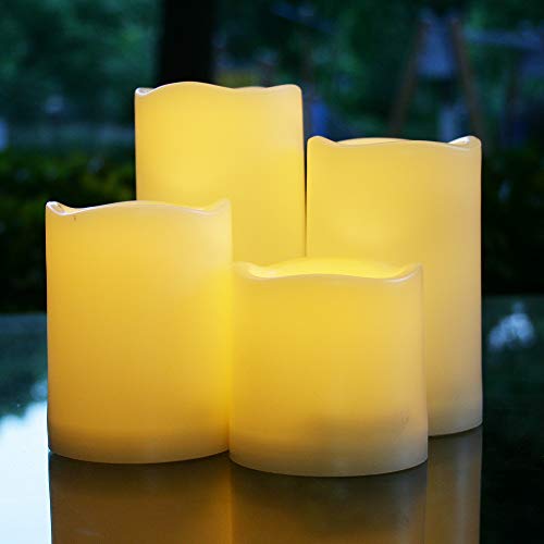 Image of 2 Waterproof Outdoor Battery Operated Flameless LED Pillar Candles with Remote Flickering Plastic Electric Decorative Light Set for Home Decor Garden Patio Decoration Party Wedding Supplies 3x3 Inches