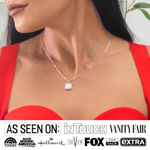 Cate & Chloe Ivy 18k White Gold Pendant Necklace with Princess Cut Simulated Diamond Crystals, Silver Halo Jewelry for Women, Gift for Her3