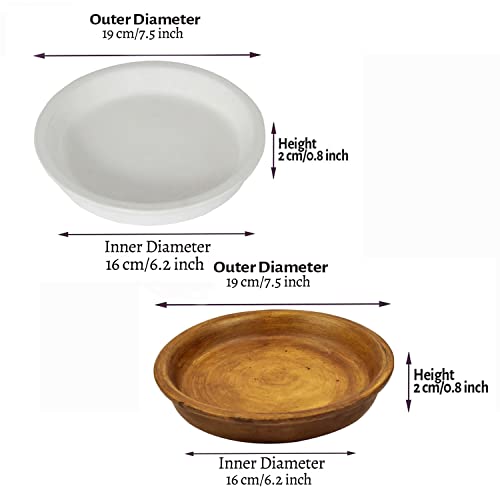 Image of Lasaki Round White & Antique Ceramic Bottom Tray /Plate for Planter (6-inch, Set of 2) R6 | Dripping Tray for Pots & Succulents | Indoor & Outdoor Planters Home Garden Decor | Plants Not Included