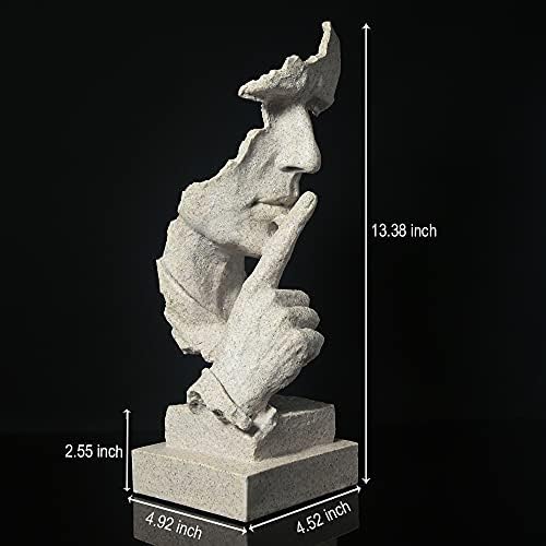 Thinker Statue - Silence is Gold Modern Decor Creative Abstract Art Figurine Resin Sculptures Decoration Room Home Study Office Figurines for Desktop Shelf Table Ornament (Sandstone)