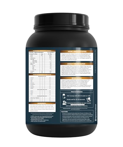 Image of Fitspire Fit Super Whey Protein Powder, Gourmet Coffee Flavour, 1kg | Whey Isolate & Concentrate Blend | 35g Protein per 100g | Digestive Enzymes for Easy Digestion | No Added Sugar | Supports Muscle Recovery & Strength