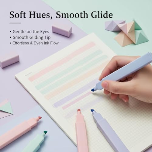 Ouksma Pastel Highlighters Set of 12, Soft Color Mild Highlighters, Eye-Friendly No Bleed Quick Dry Markers for Journaling, Note Taking, Aesthetic School & Office Supplies - Image 4