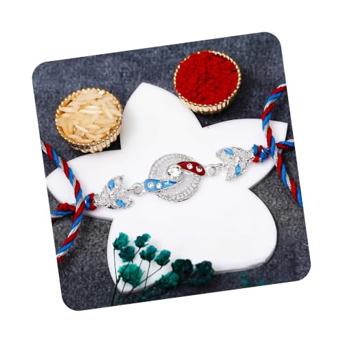 Image of eCraftIndia Silver Floral Designer Rakhi for Brother | Raksha Bandhan Rakhi for Bhai Bhaiya