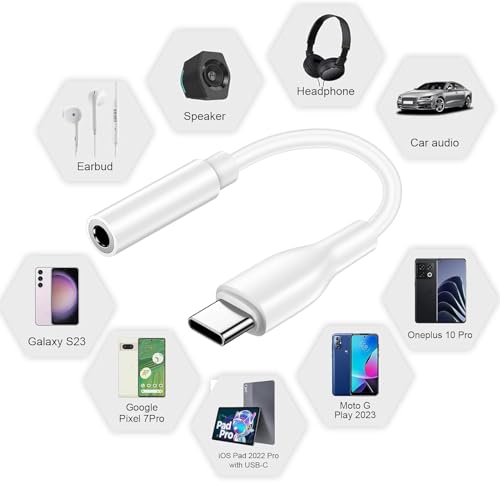 Image of USB Type C to 3.5mm Headphone Headset Jack Audio Connector Compatible for Samsung, OnePlus, Xiaomi, Realme, Zebronics, Vivo & iQoo (White)
