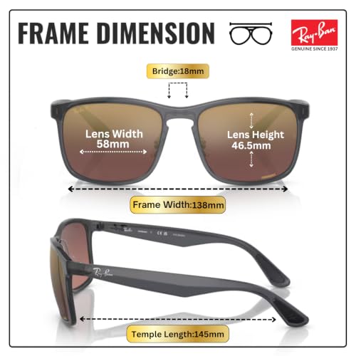 Image of Ray-Ban RB4264 CHROMANCE POLARIZED Square Shape Sunglasses for Men with Official Eyewear Kit