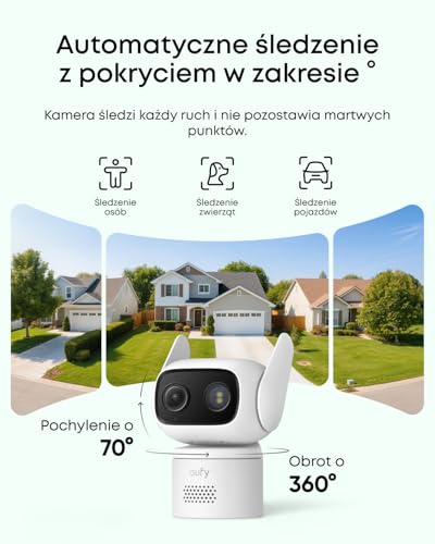 eufy C31 Kamera Przewodowa, 360° Obracanie i Pochylanie, Wewnątrz/Zewnątrz, Kolorowy Tryb Nocny, Pamięć Lokalna